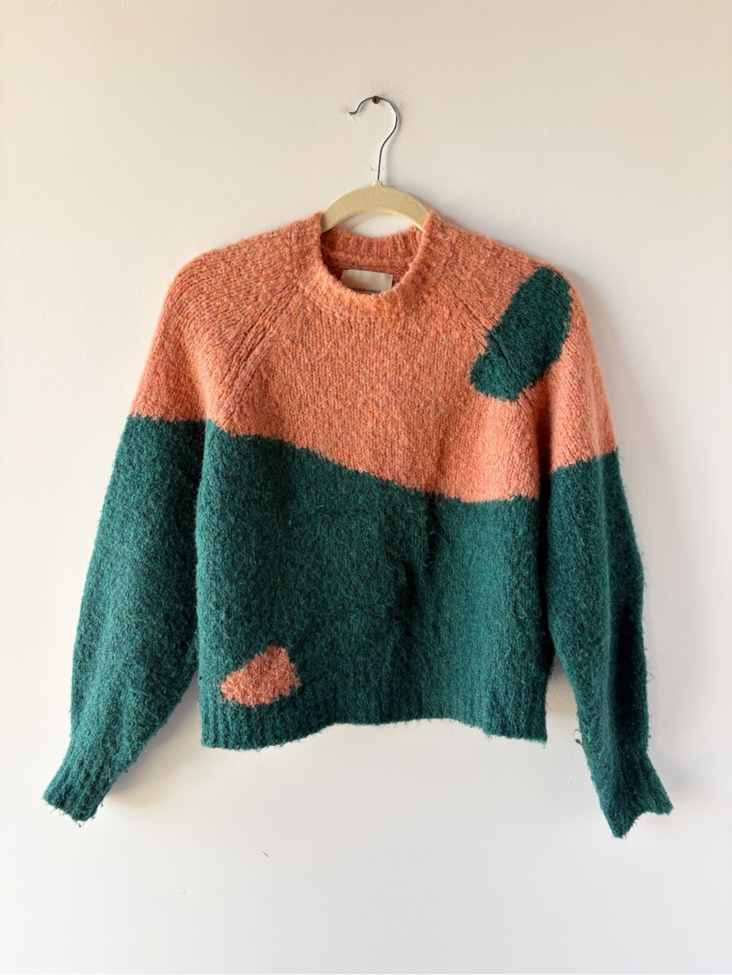 Paloma Wool Ying Yang Abstract Colorblock Knit Crewneck Sweater Pink Green